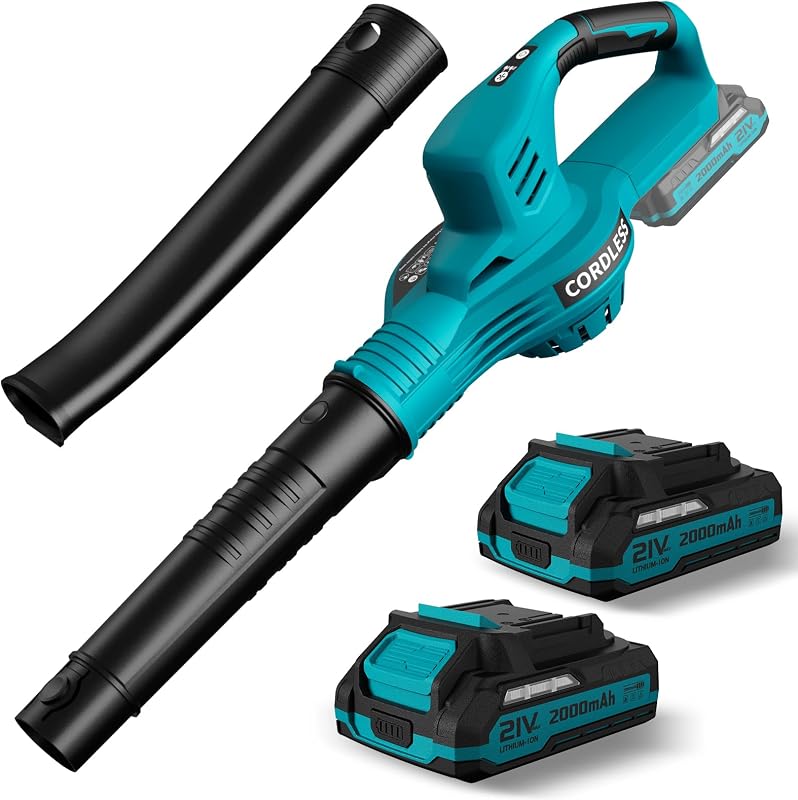 Leaf Blower Cordless 21V Electric with 2 Batteries and Charger Lightweight | 2 Speed Modes & 2.0Ah Powerful Battery Powered Rechargeable Leaf Blowers with Handheld for Lawn Care Yard and Patio Blue