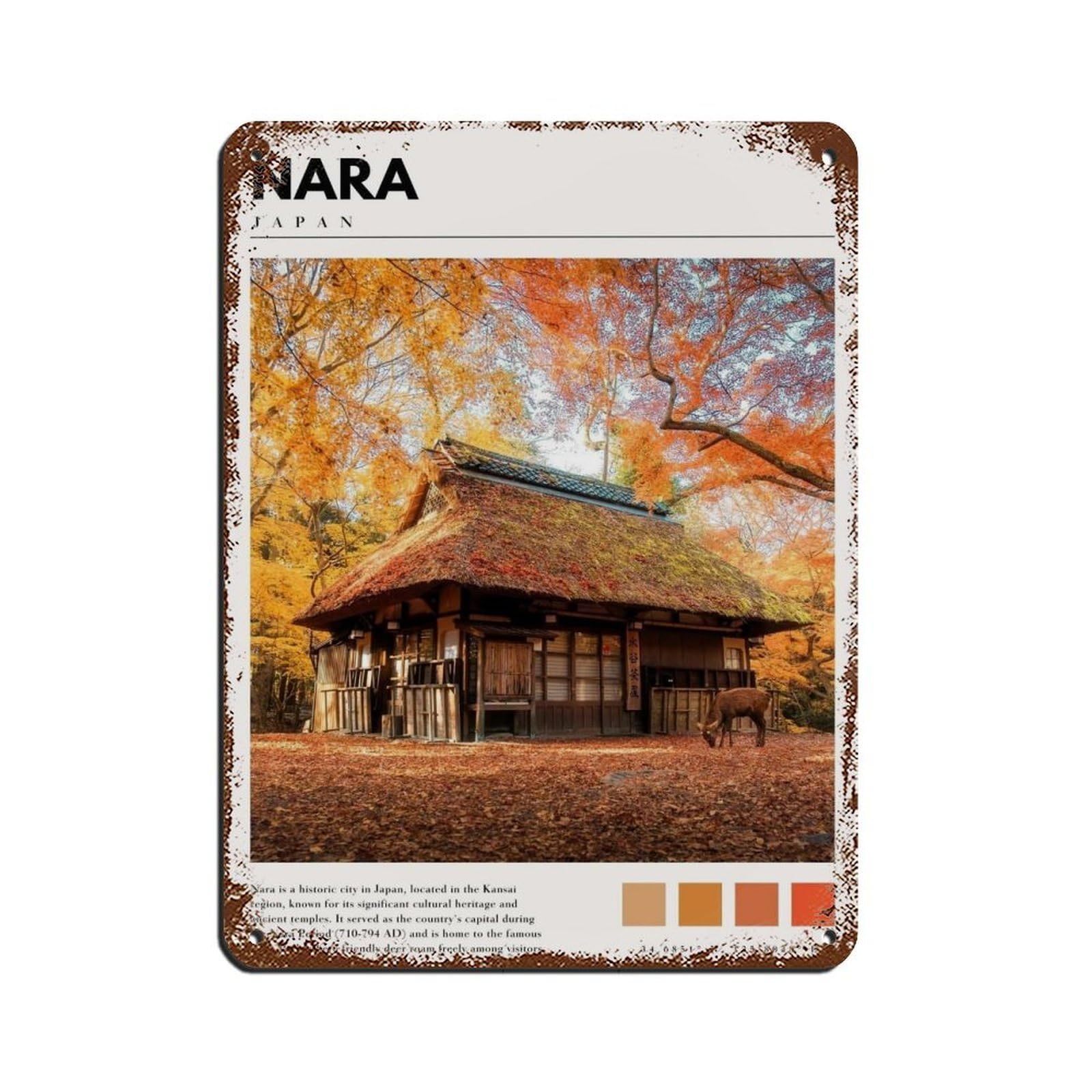 Nara Japan Poster Nara Deer Photo Art Retro Poster Metal Tin Sign Chic Art Retro Iron Painting Bar People Cave Cafe Family Garage Poster Wall Decoration 12x16inch(30x40cm)