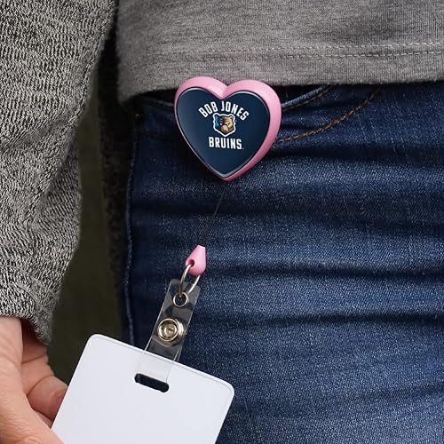 Miniatura 2 de Bob Jones University Bruins Logo Heart Lanyard Retractable Reel Badge ID Card Holder - Rosa