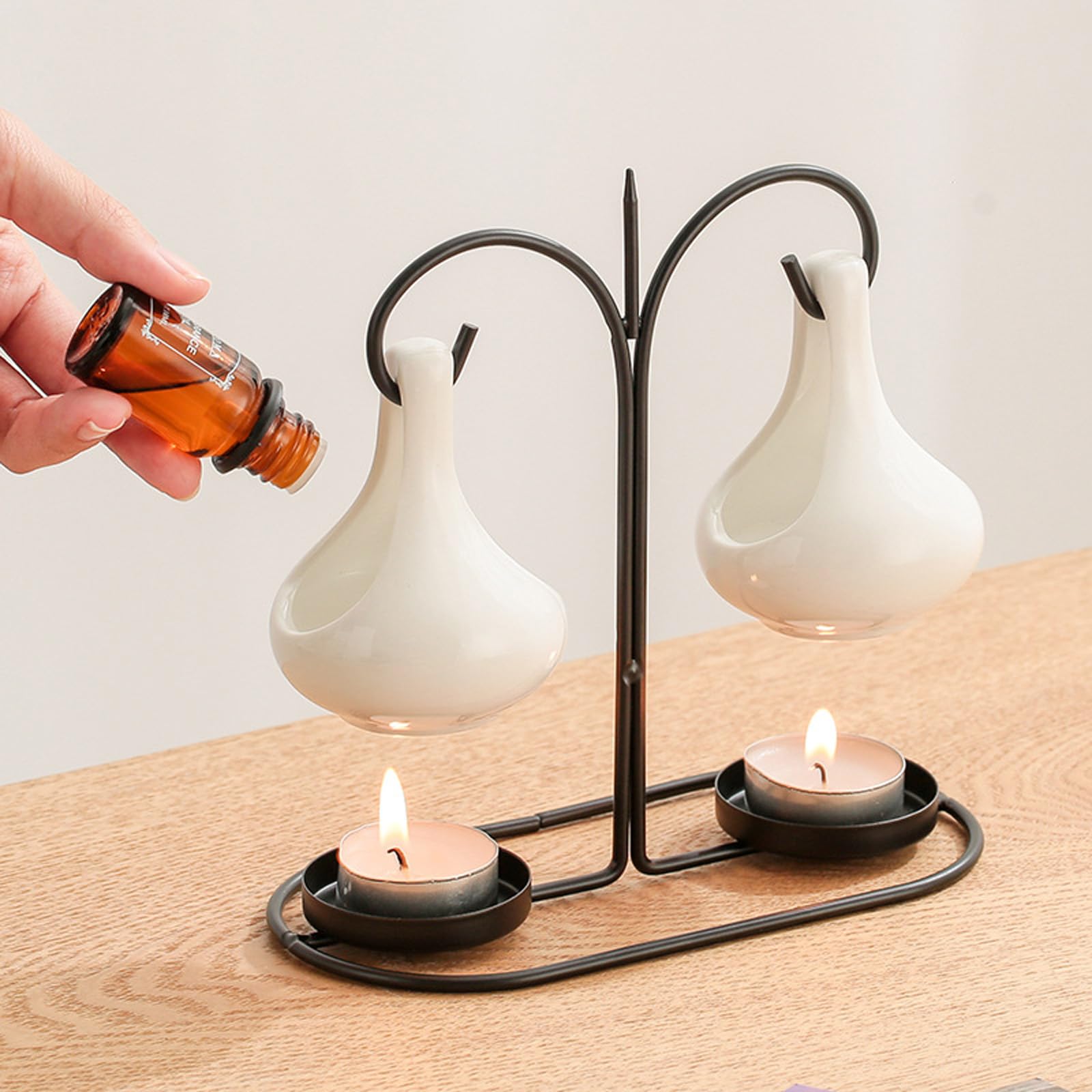 Doppio Hanging Ceramica Bruciatori Olio Essenziale Aromaterapie Diffusore Con Metallo Tealight Holder Per Decors Casa Melt Warmer