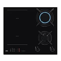 AEG Serie 8000 Piano Cottura Misto Gas & Induzione 4 Fuochi da Incasso HF704163NB, 60 cm Funzione Bridge, Fiamma StepPower, 590×520 mm, Griglia in Ghisa, Nero