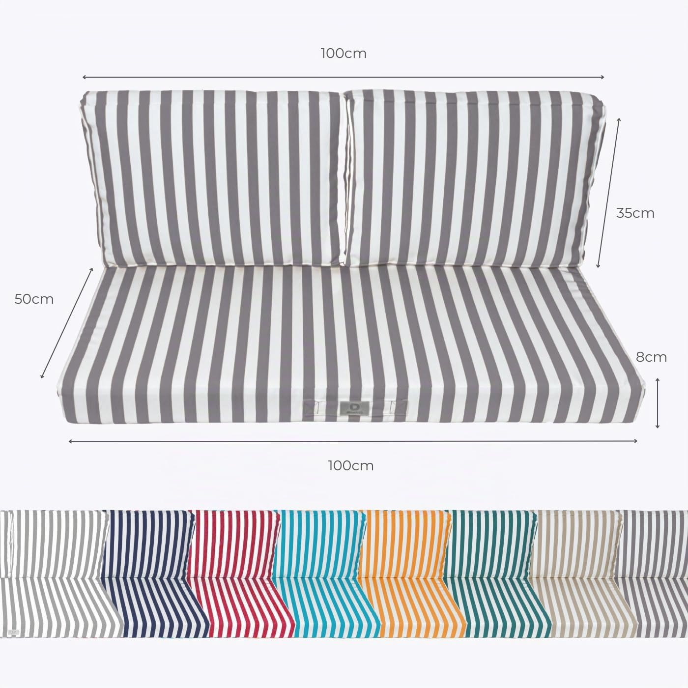 Déco Arts — Set de 3 Cojines Desenfundables Sofá Jardín 100x50 — Asiento 100x50 + 2 Respaldos 50x35 cm — Impermeable Anti-UV — Repuesto Muebles Jardín Terraza Balcón Porche — A Rayas Gris Oscuro