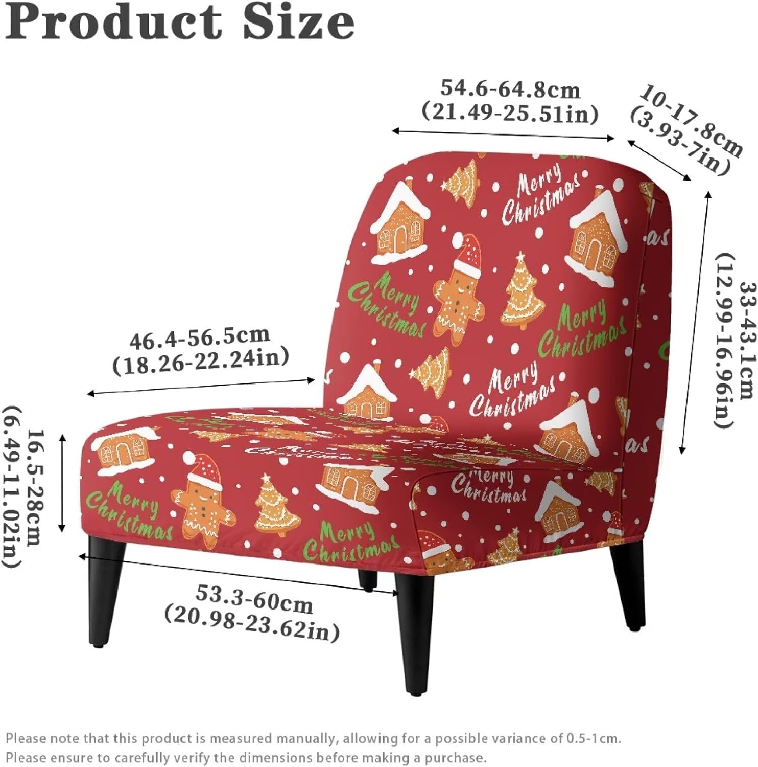 Red Christmas Armless Dining Chair Covers Armless Accent Chair Covers Removable Non-Slip Couch Cover Furniture Protector for Living Dining Room Hotel