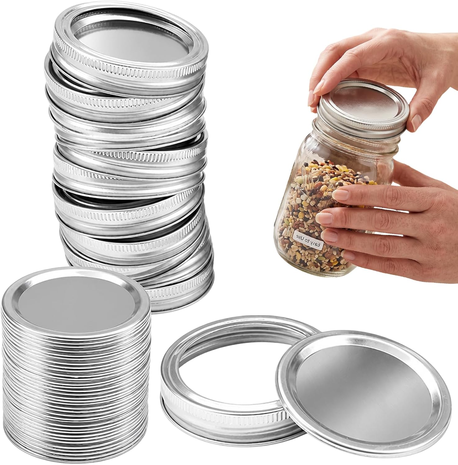12 Pack Regular Mouth Mason Jar Lids with Rings, 70mm Canning Covers