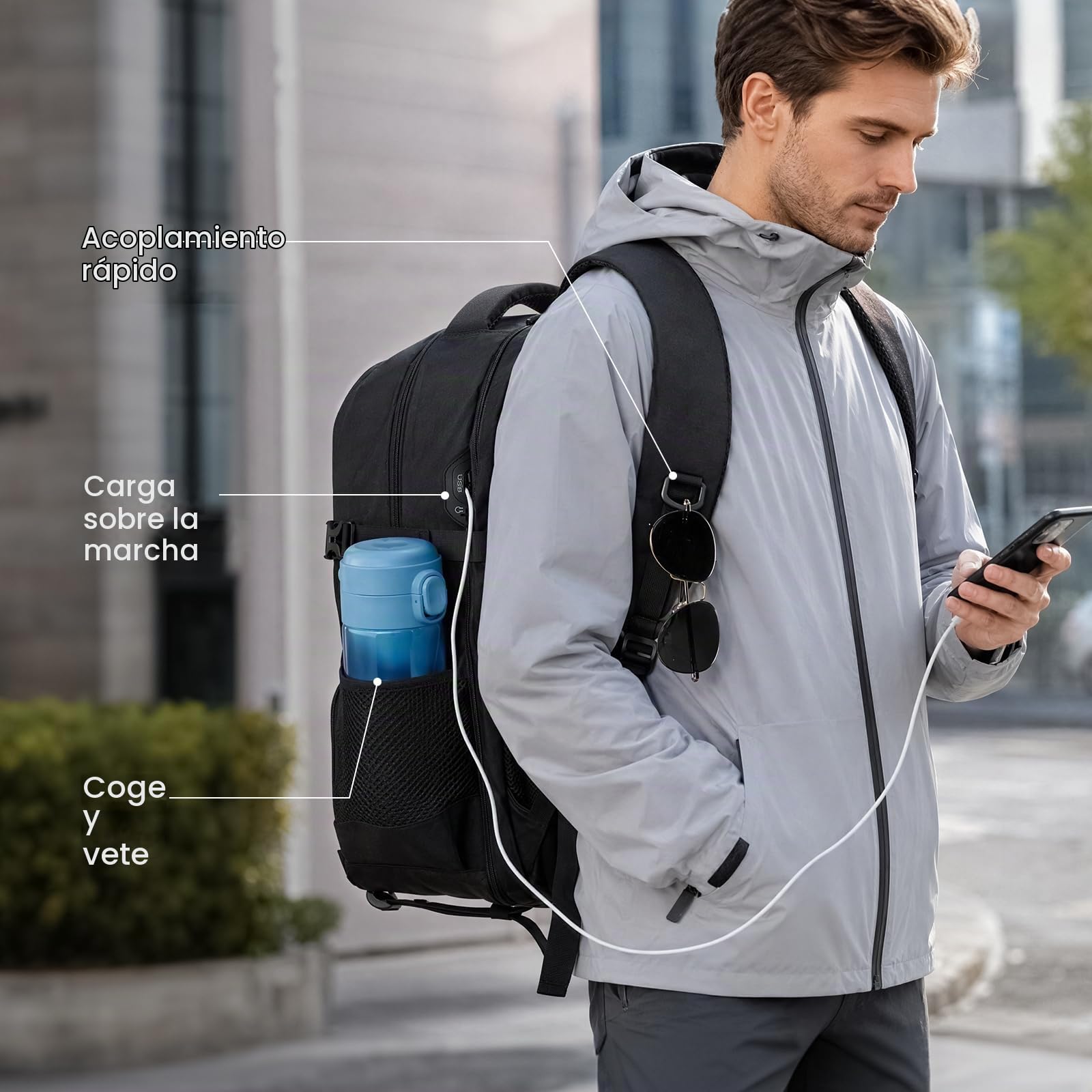 RAINSMORE Mochila Portatil 17.3" con Nevera Termica, Mochila Hombre