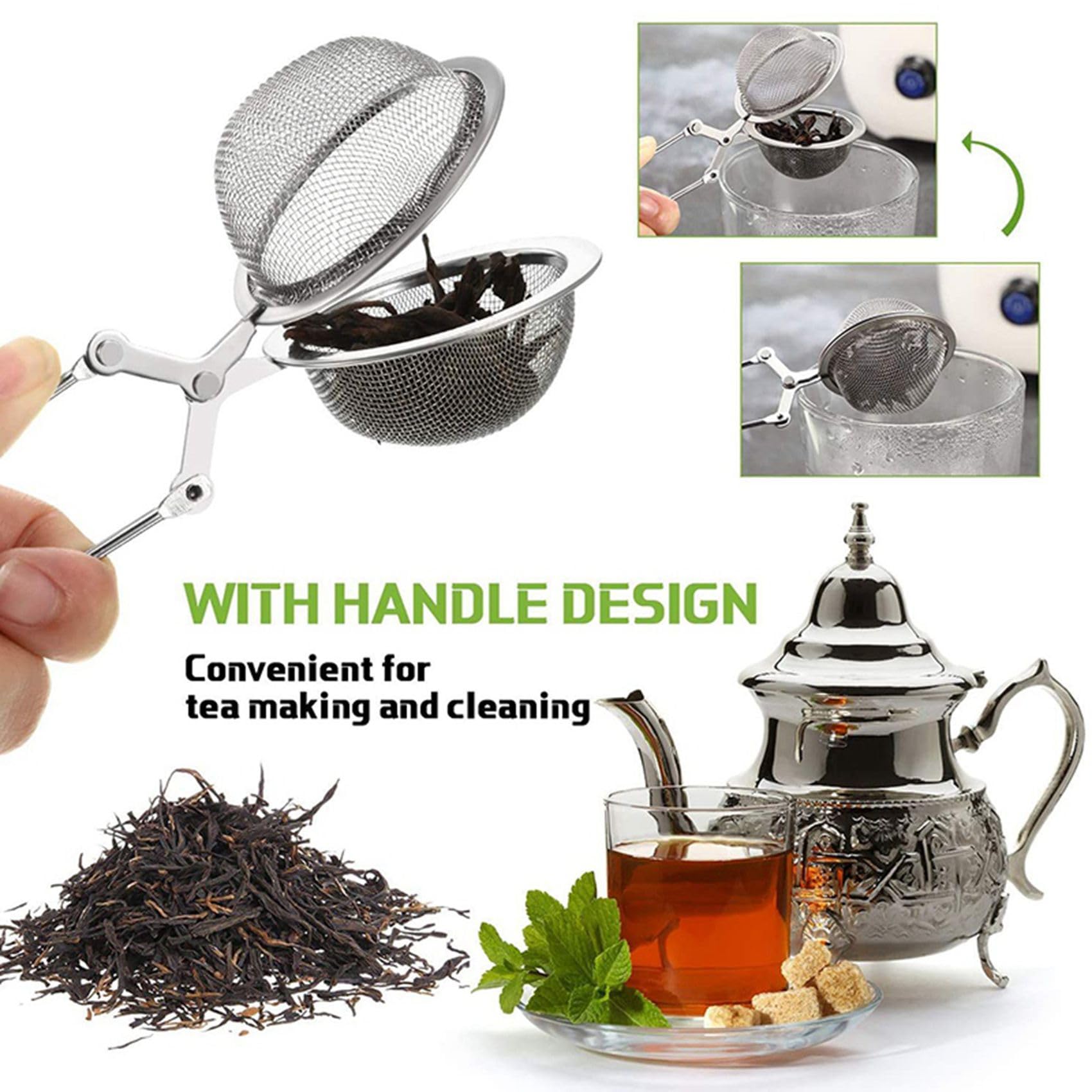 60 Unids Infusor de Té Hojas Sueltas Té Snap Ball Té Colador Cuchara Filtro de Té de Acero Inoxidable MáS Empinado con Manejar