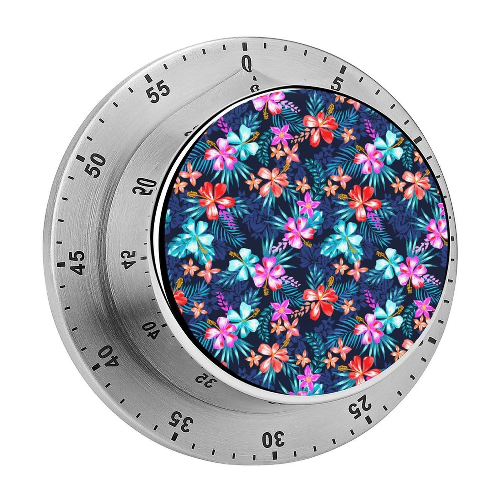 Tropical Hawaiian Colorful Hibiscus Flowers Art Circular Rotating Timer, Suitable for Kitchen and Bedroom