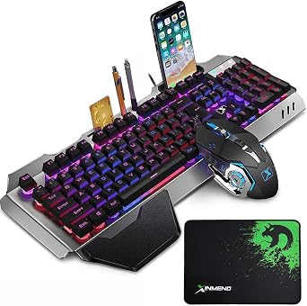 LexonElec Wired Gaming Keyboard and Mouse Sets RGB LED Backlit Metal Plate 104 Keys Hand rest Usb Gamer Light Up Keyboard 2400DPI Optical 6 Buttons PC Game Mouse + Mousepad