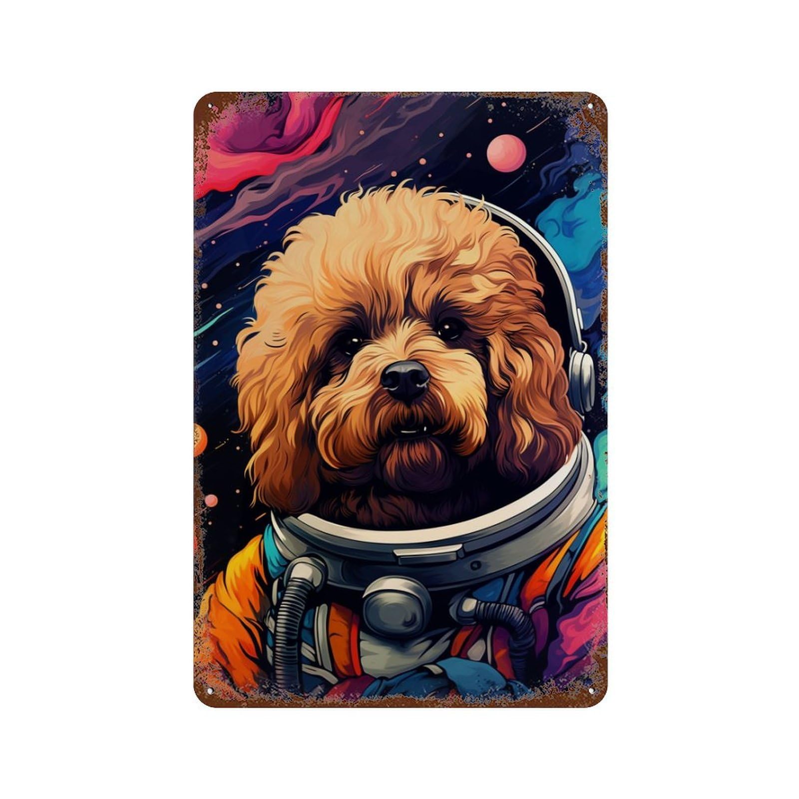 Space Dog Adventure-327 Distressed Metal Wall Sign 11.8"x7.9", Ideal for Pub, Kitchen And Man Cave Decor
