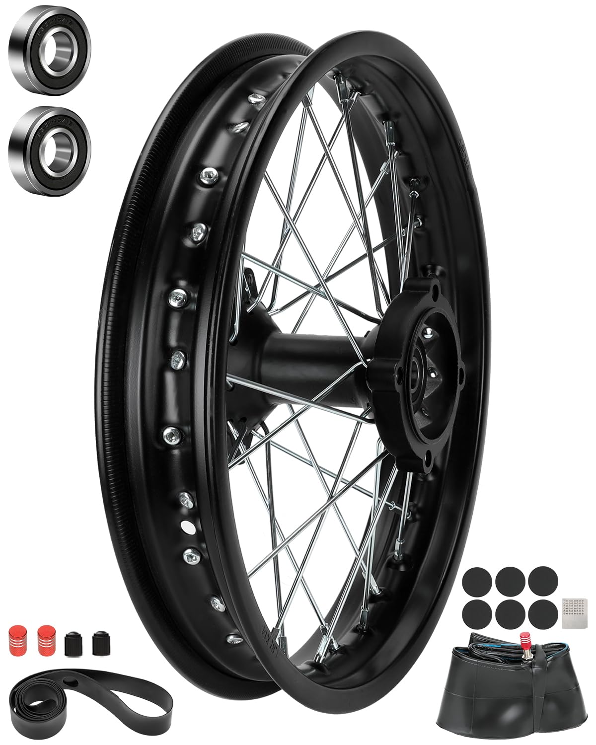 1.85x14 Rear Wheel Rim and 12mm Bearings Strip Kit fit 90/100-14 3.00-14 14 Inch Dirt Pit Bike Tire KLX125 KX85 TTR125 YZ80 RM80 Taotao DB17 SR150 DR90 Apollo 125 Motorcycle Parts (15mm Axle)