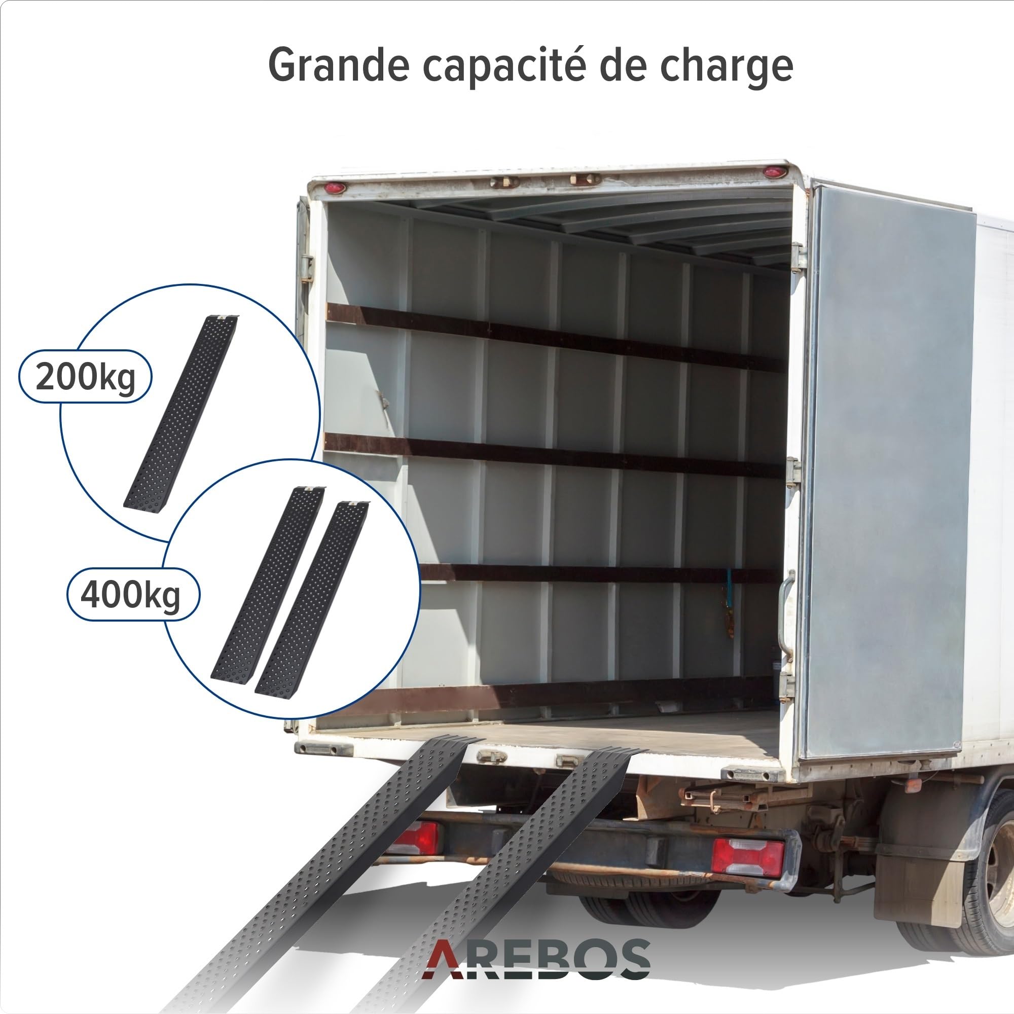 Arebos 2X Rails d'accès | Rails de Chargement Moto | Rail de Chargement Acier galvanisé | 200kg par pièce, 400kg par Paire | Rampes d'accès Moto ATV Quad Voiture Rampe de Chargement Voiture