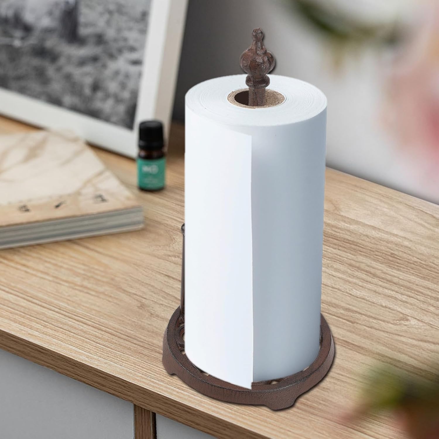 BRASSTAR Cast Iron Paper Towel Holder Stand, Kitchen Countertop Decor, Toilet Paper Holder Stand, Vintage Rustic Farmhouse Home Decoration Gifts 13'' TQGJPT830