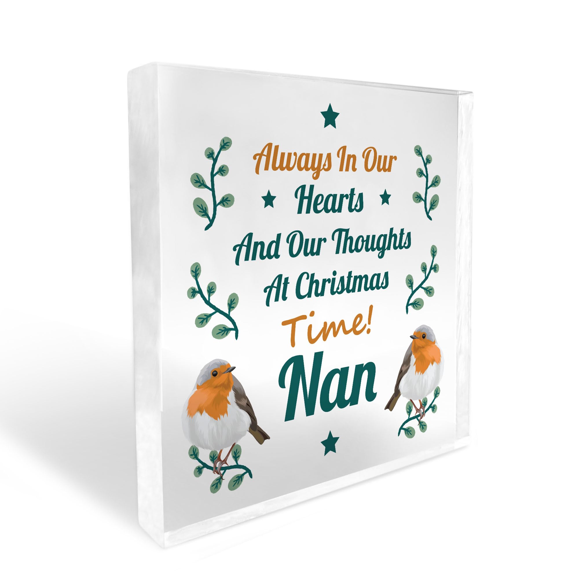 Red Ocean Memorial Christmas Plaque For Nan, Nan Memorial Gifts For Christmas, Memorial Plaque For Nan From Grandchildren, Christmas Keepsake Decoration