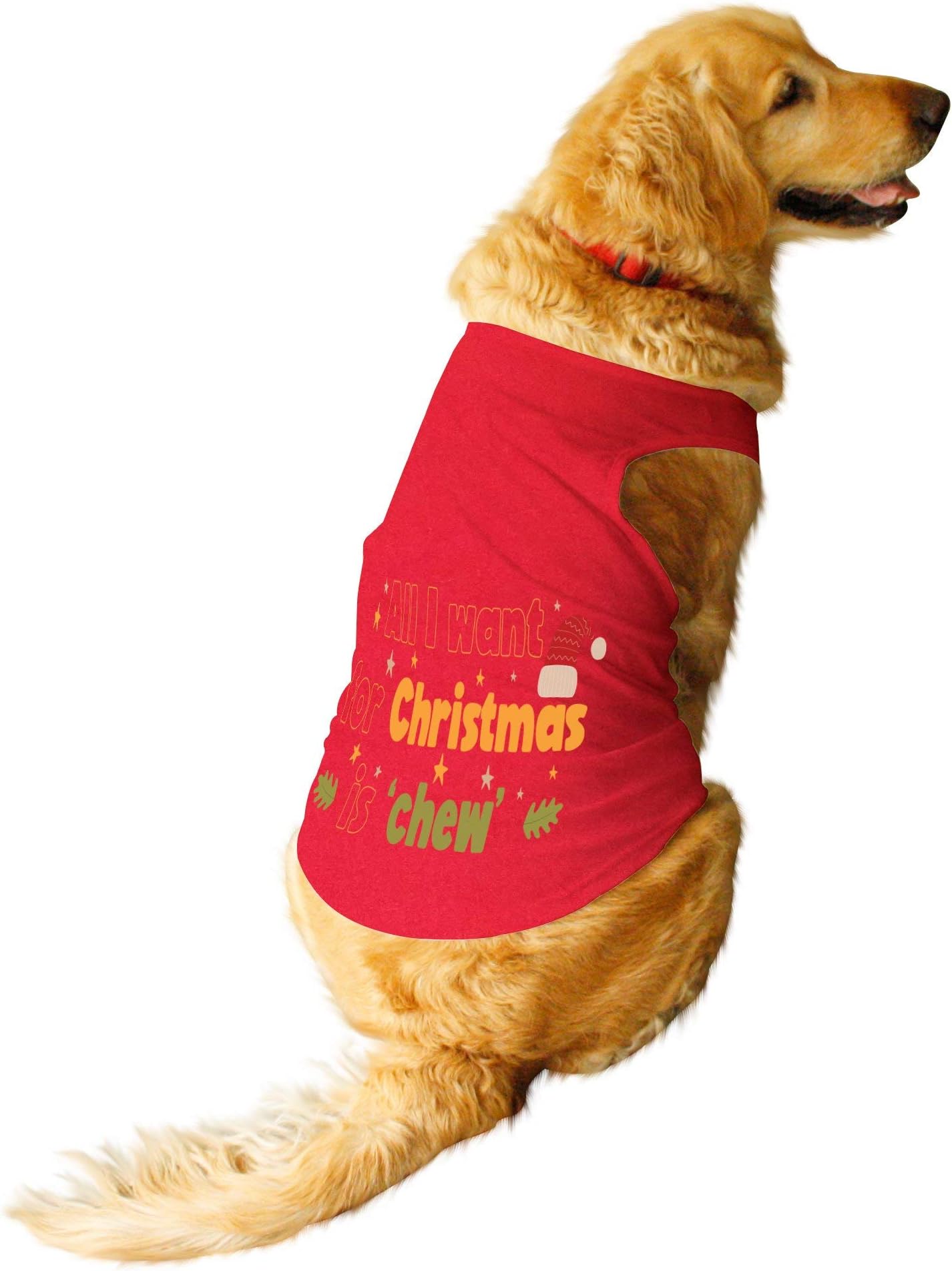 Ruse Pet All I Want for Christmas Round Neck Sleeveless Technical Dog Vest Tank T-Shirt/Tees for Dog Clothes Summer Apparel Christmas Red/Large (Full Grown Desi/Stray, Doberman etc.)