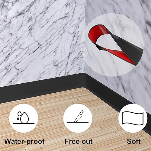 Miniatura 7 de Moldura de zócalo flexible  Base de vinilo para despegar y pegar, base de pared autoadhesiva, base de suelo de esquina, moldura de goma (4 pulgadas