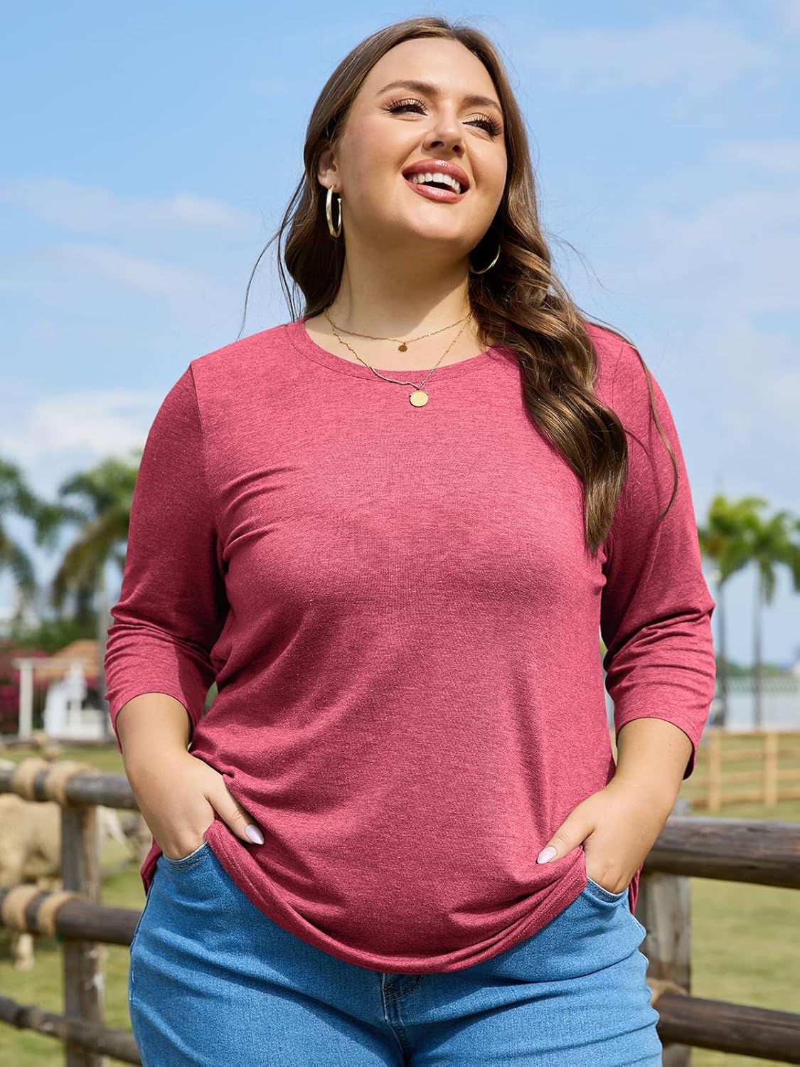 ZDC Women's Plus Size Tops 3/4 Sleeve Crew Neck T Shirts Loose Fit Tee Tunic Casual Blouse - Image 4