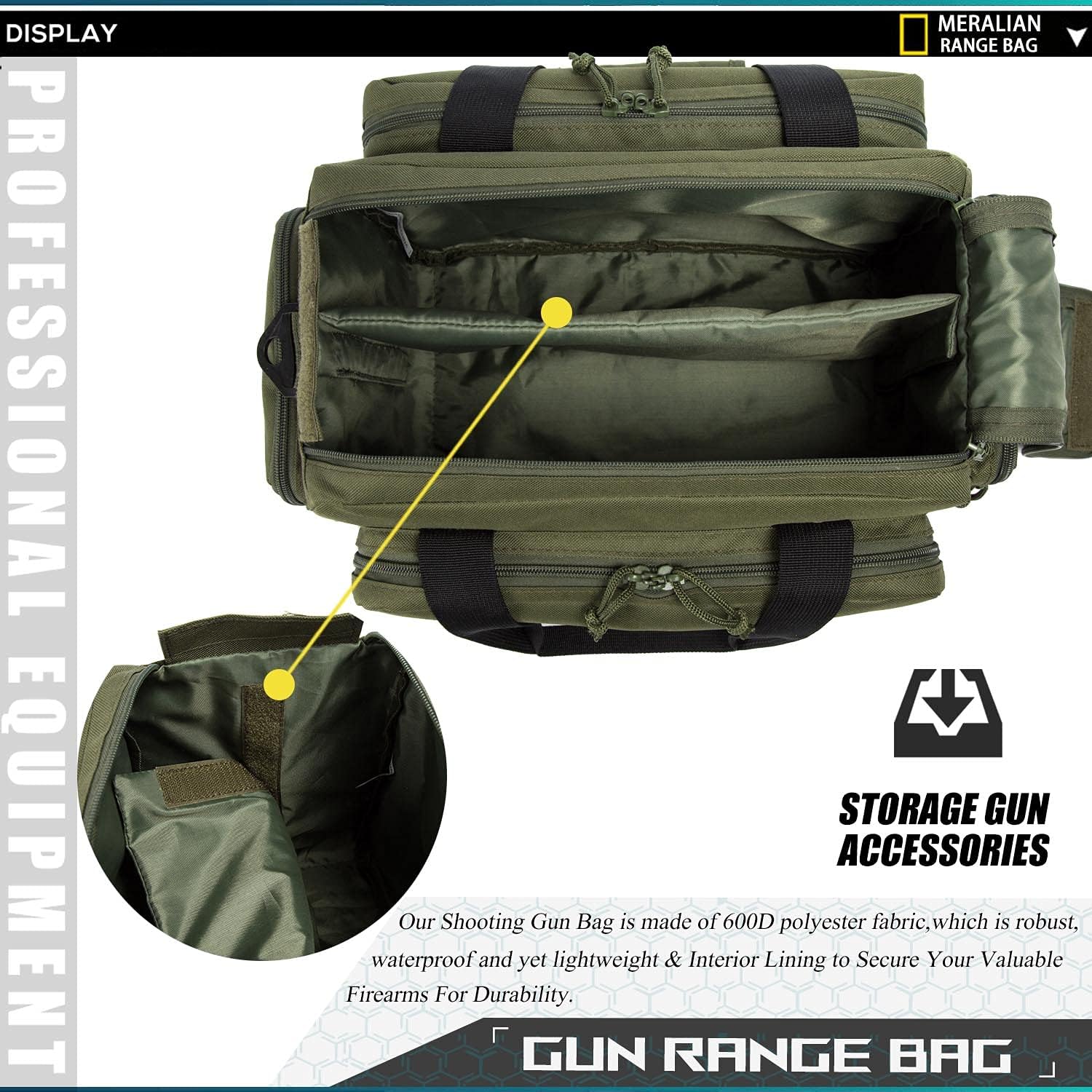 MERALIAN Range Bag Gun Case Bag Deluxe Middle Size,Tactical 2-Pistol Bag Handgun Duffle Bag with Lockable Zipper for Shooting Range. : Sports & Outdoors