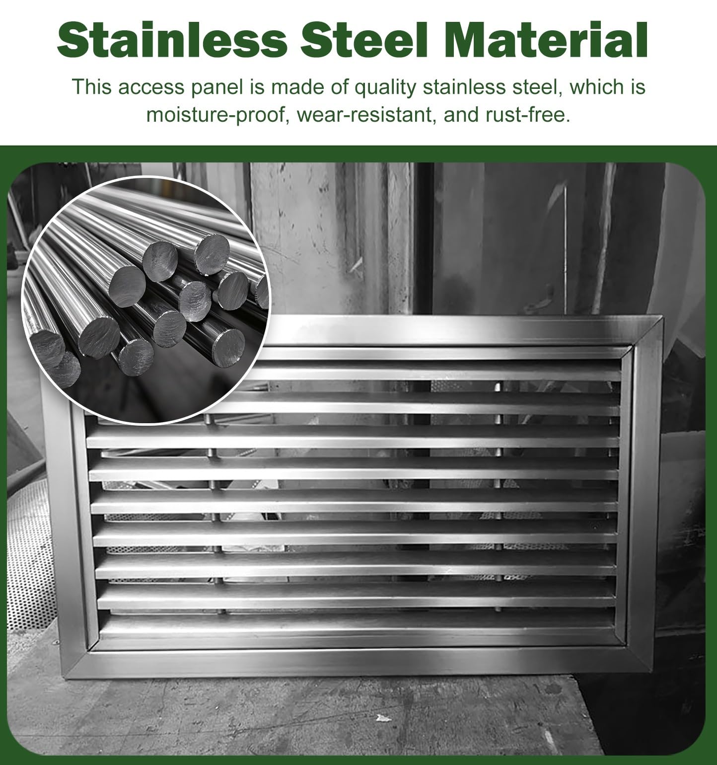 Sportello Ispezione Griglia di Ventilazione Esterna a Lamelle in Acciaio Inox 304, Griglia di Ventilazione Quadrata, Pannello di Apertura per Ventilazione con Presa a Muro(30x50cm)