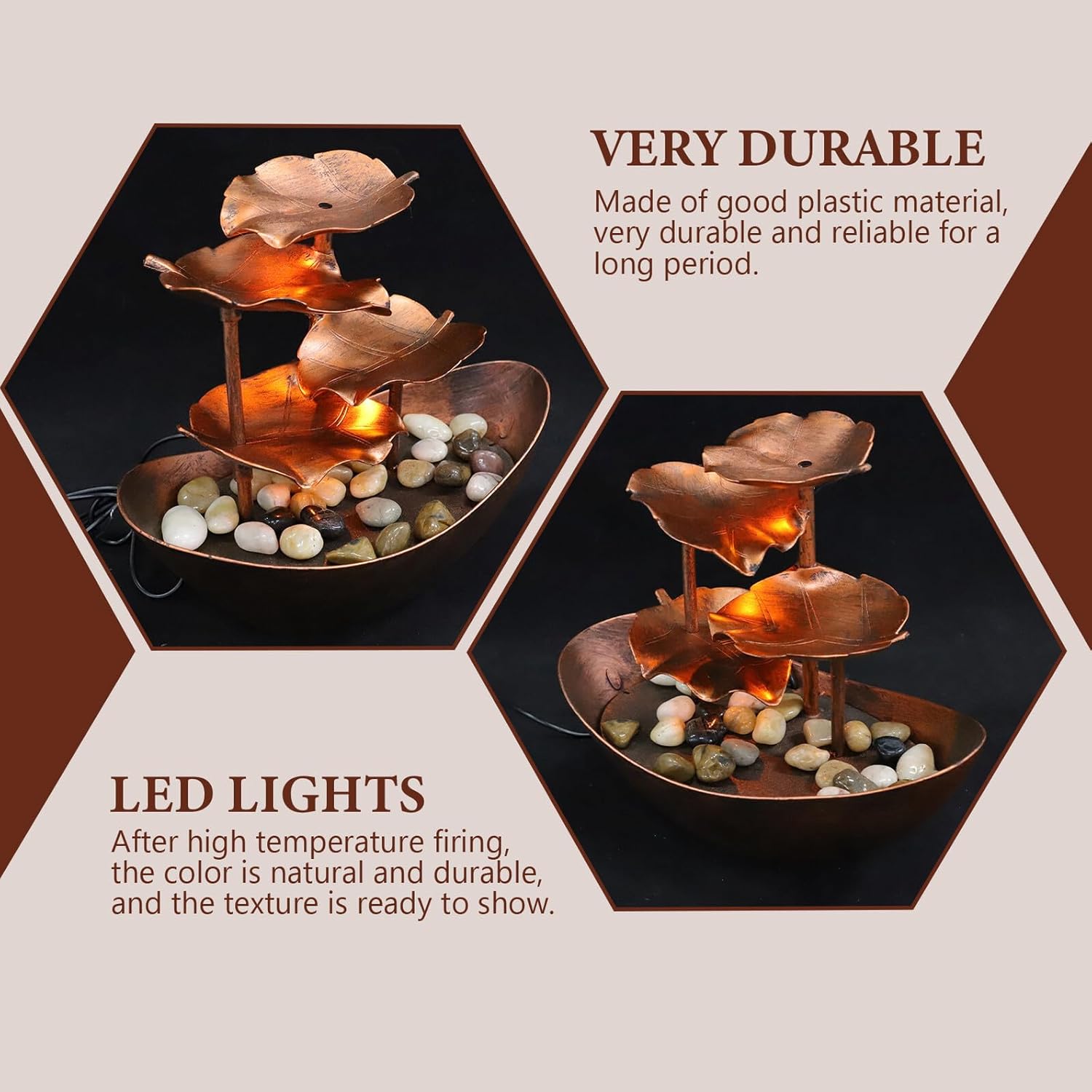 Creative Lotus Leaf Tabletop Fountain with Waterfall Indoor Desktop Water Decoration with LED Night Light Elegant Home Ornament for Living Office Bar Study Unique Flowing Water