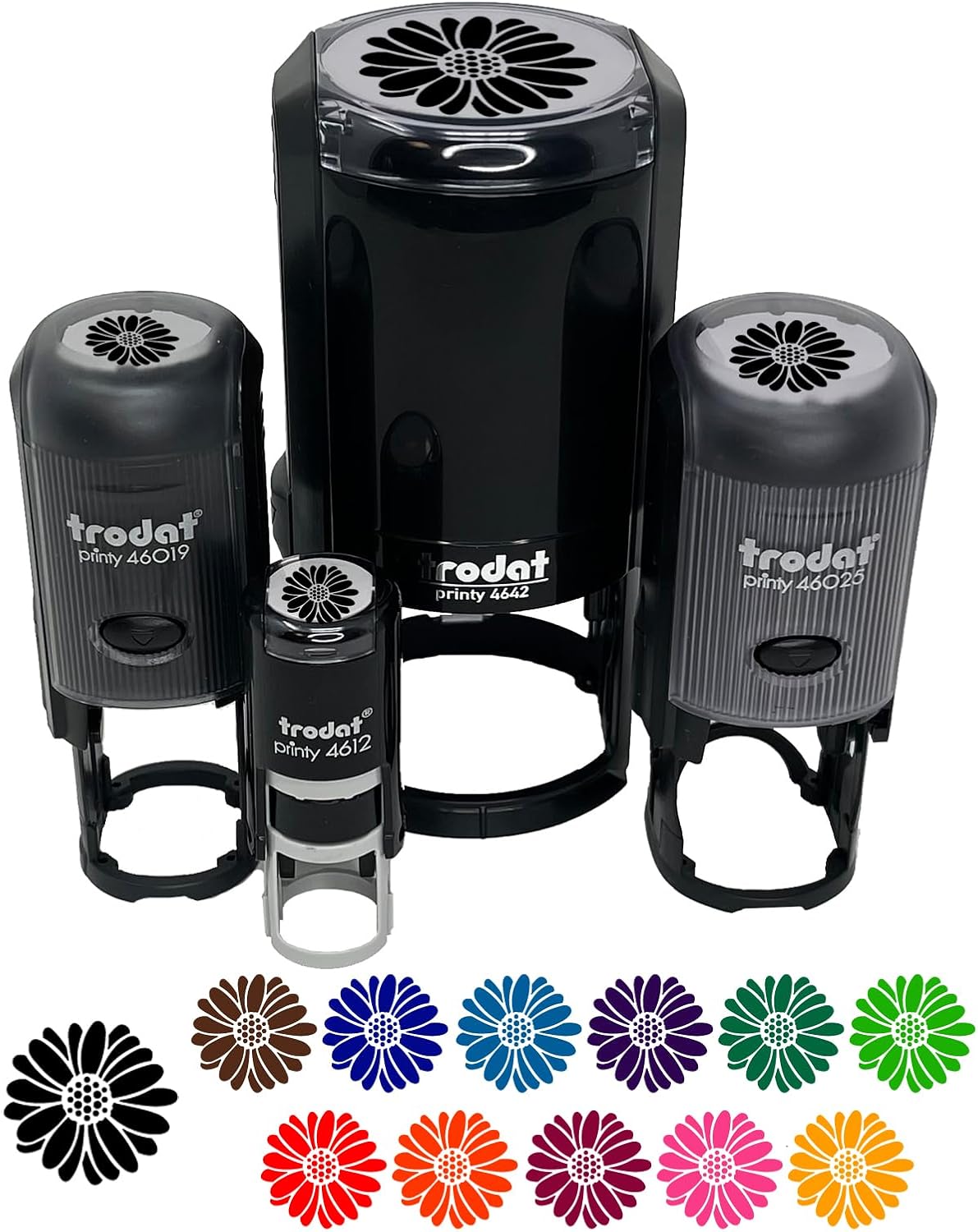 Single Daisy Flower Self-Inking Rubber Stamp Ink Stamper for Stamping Crafting Planners - 1-1/2 Inch Large - Red Ink