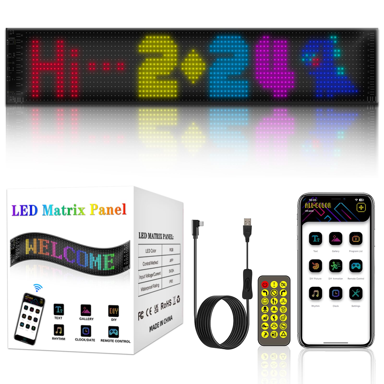 Flexibler LED Anzeigetafel LED Namensschild Programmierbar, Bluetooth Smart App Led RGB Panel für Spielzimmer, Party, Werbetafel, Auto, LKW, Bar, Geschenk (59.5 x 12cm)