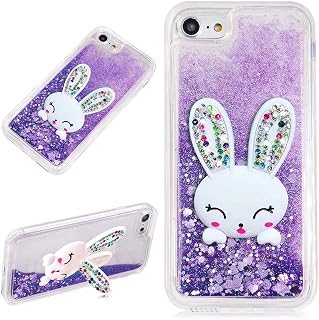 LCHDA für iPhone 6 Plus 6S Plus Glitzer Flüssig Hülle Lila Mit Hasen Ohren handyhüllen Flüssigkeit Wasserfall Farbverlauf Sternen Süß 3D Karikatur Hase Stand Transparent Silikon Bumper Schutzhülle