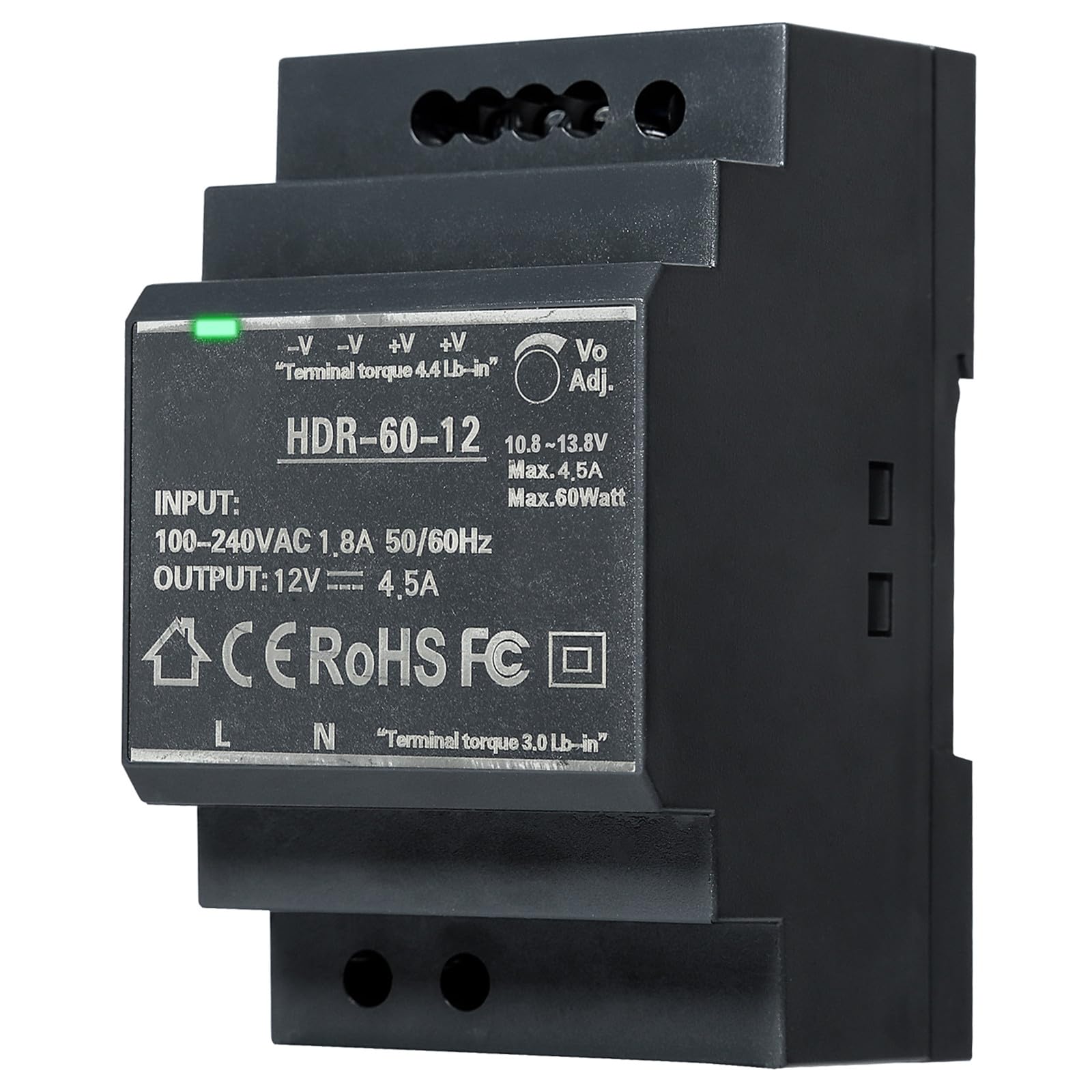 DIN Rail Power Supply, 60W 12VDC 4.5A Switching Power Supply with Overload Protection and Stable DC Output (HDR-60-12)
