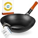 YOSUKATA 13.5" Carbon Steel Wok Pan – Pre-Seasoned Flat Bottom Pow Wok for Stir Fry, BBQ, Grill & Camping – Traditional Japanese Chinese Cookware – Compatible with Induction, Electric, Gas, Open Fire