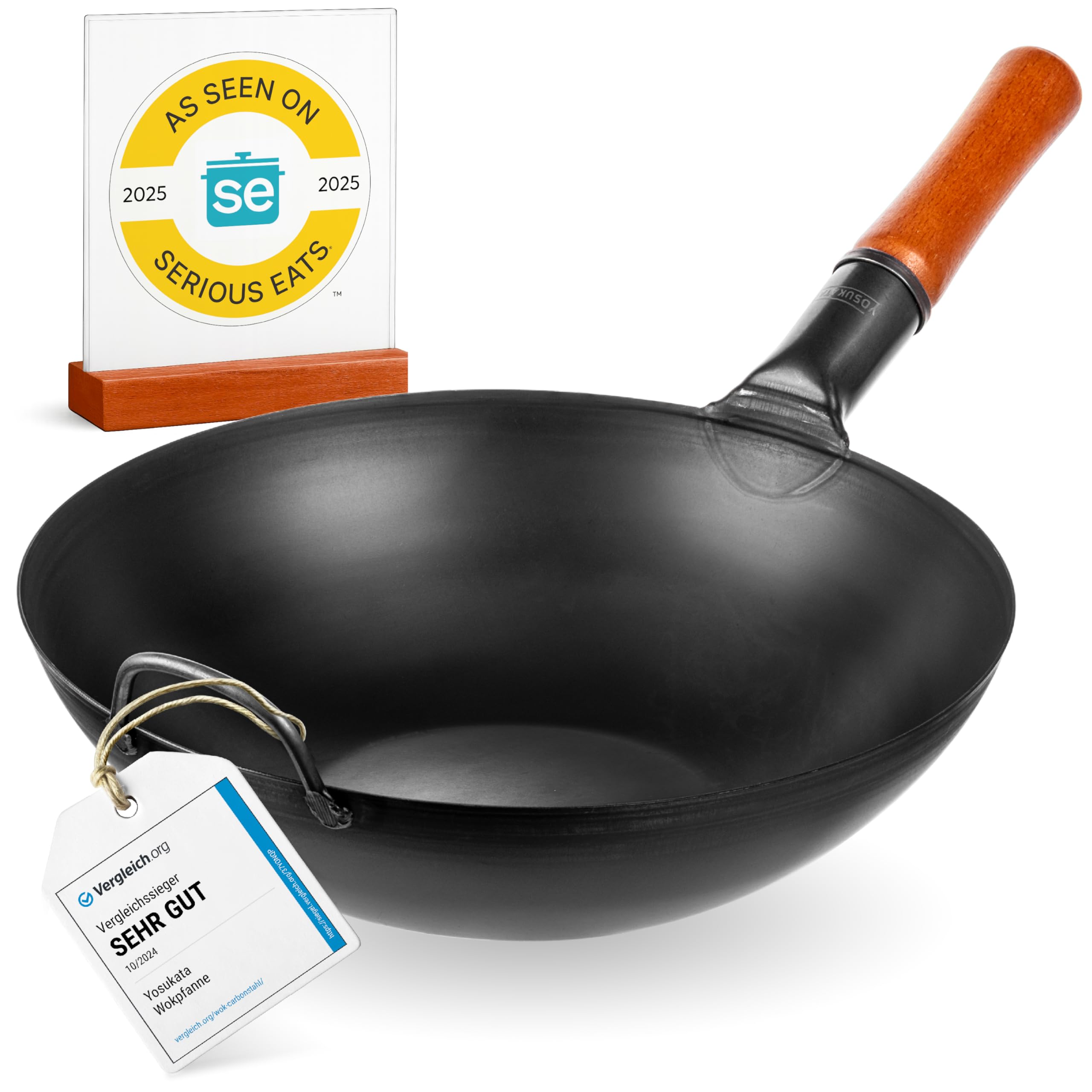 YOSUKATA 13.5" Carbon Steel Wok Pan – Pre-Seasoned Flat Bottom Pow Wok for Stir Fry, BBQ, Grill & Camping – Traditional Japanese Chinese Cookware – Compatible with Induction, Electric, Gas, Open Fire