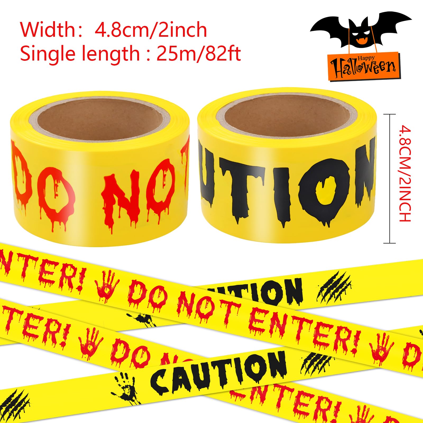 2pcs Halloween Decorations Outdoor accessories Caution Tape Do Not Enter amd Caution Yellow Warning Tape 25 M X 4.8 Cm for Parties Zombie Decor Haunted Houses Safety Tapes for Workplace Danger Areas - Image 2