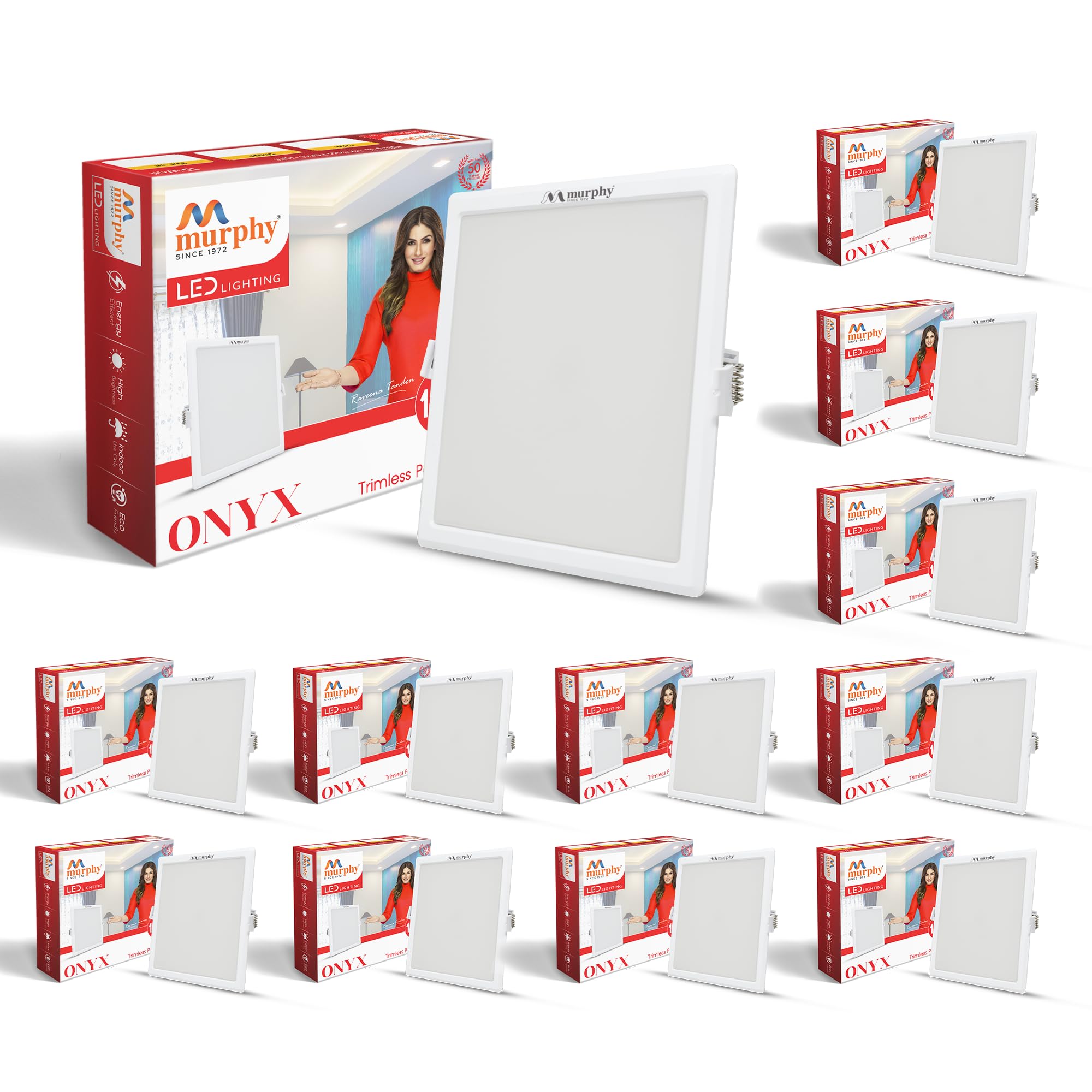 Murphy Trimless Square LED Panel Light – 15W Natural White | Glare-Free, Recessed Ceiling Downlight for Home & Commercial – Pack of 12