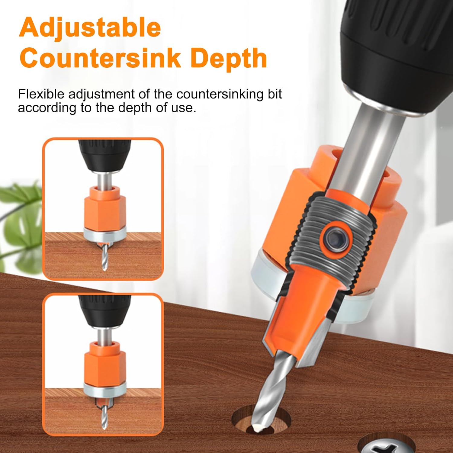 Limit Countersink Drill Bit Set, 5Pcs Counter Sink Drill Bit for Wood 8mm Shank Adjustable Depth Heavy Duty Countersunk Drill Puncher Bit Kit Pilot Screw Hole Set (5 Pcs)