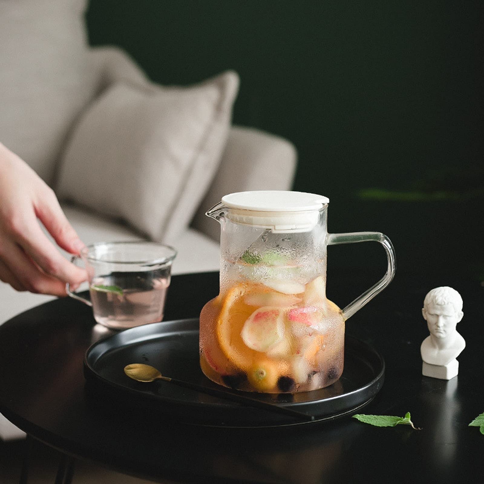 bouilloires Pichet en Verre Simple avec Trou de Filtre en Acier Inoxydable Haute température résistant à l'eau Froide pichet théière ménagère (27 oz) Cantine(Bianco)