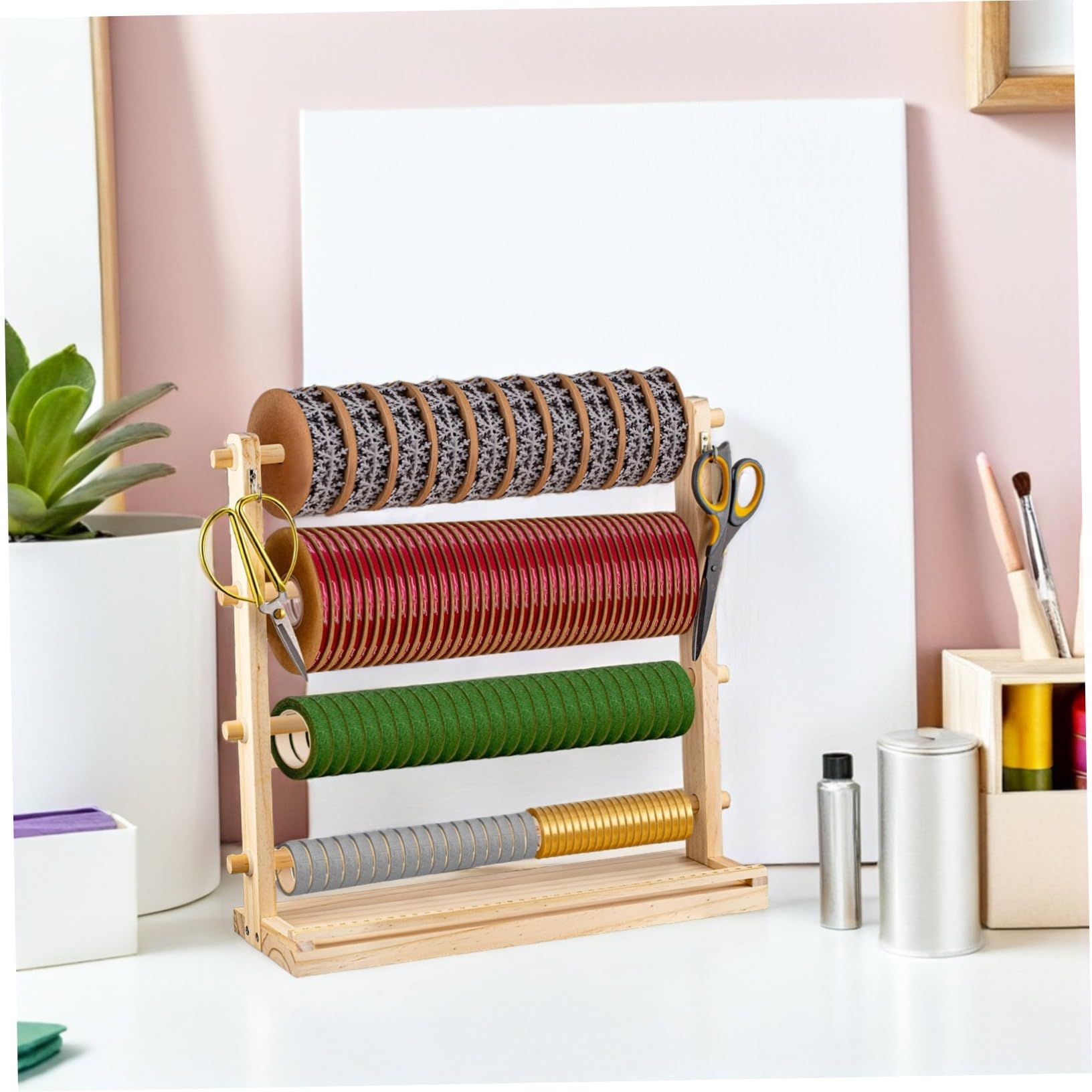 Sewroro Estante de Almacenamiento de Carretes de Madera Organizador de Hilos y Cintas para Manualidades Floristería y Envolturas para Desplegar y Guardar Hilos de Coser para Decoraciones