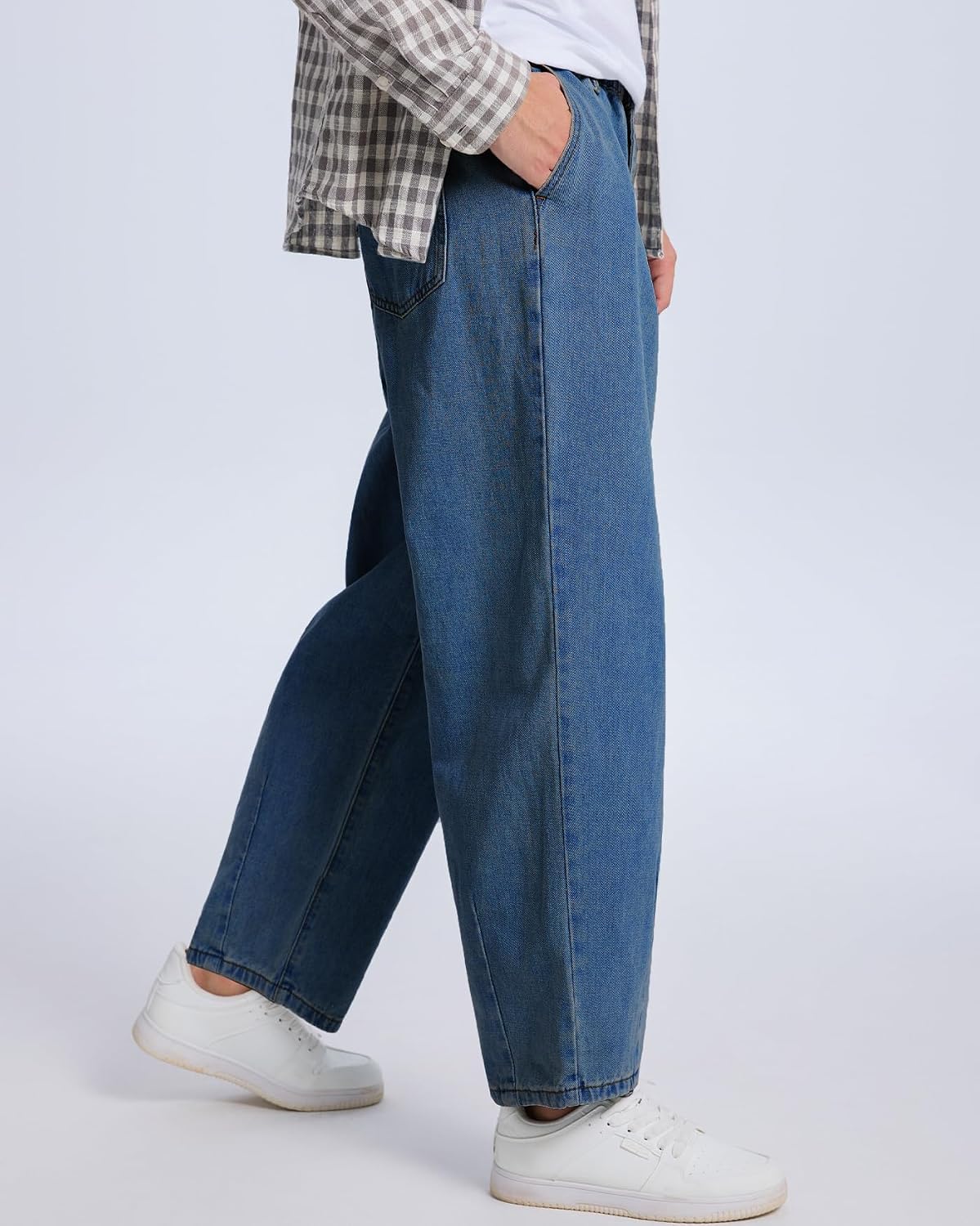 YEXPINE Baggy Jeans for Men Pleated Wide Leg Elastic Waist Denim Pants Y2K Streetwear