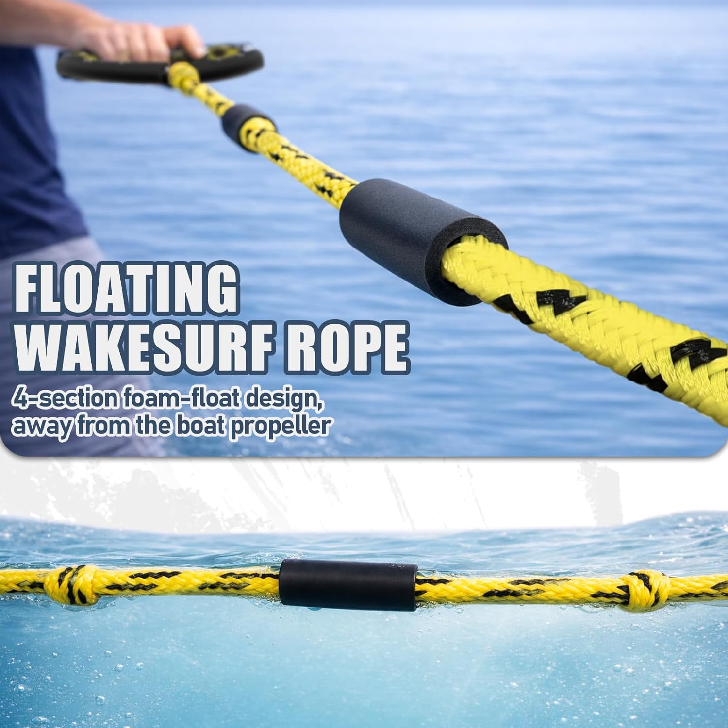 Wakesurf Rope with Handle, 25ft Lines for Wakeboarding Waterskiing and Wakesurfing