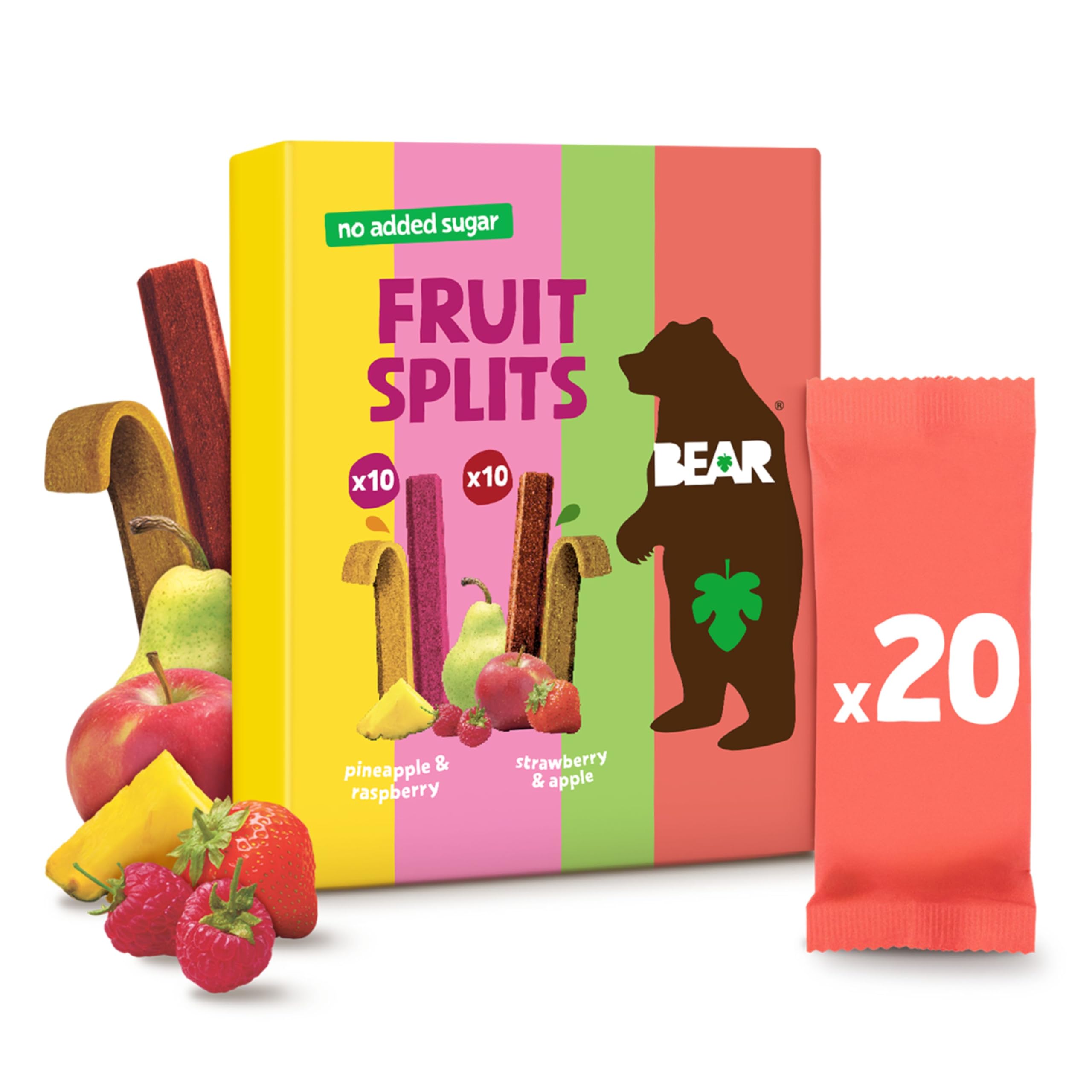 BEAR Fruit Splits Variety Pack - 100% natural ingredients - No added sugar - Lunchbox Snacks for Kids & Adults - 20g x 20-400g