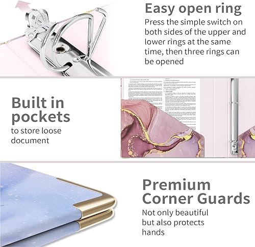 Miniatura 192 de Ospelelf Mini 3 Ring Binder, 2 Inch, Cute Pink Marble Binder for 5.5" x 8.5" with 5 Tab Dividers, File Folder Labels and Low Profile Clipboards