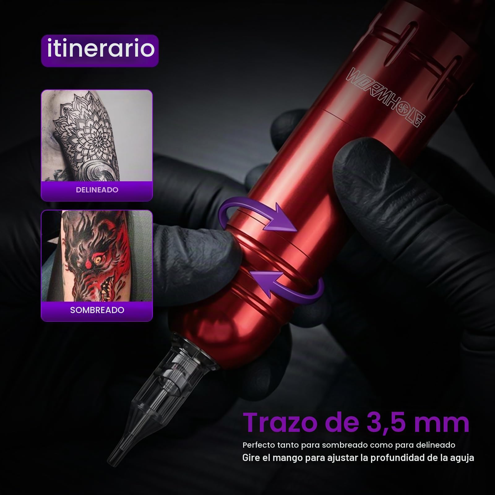 Wormhole Rotary Tattoo Pen Kit Kit de tatuaje Pen Machine Kit con Tatuaje Color
