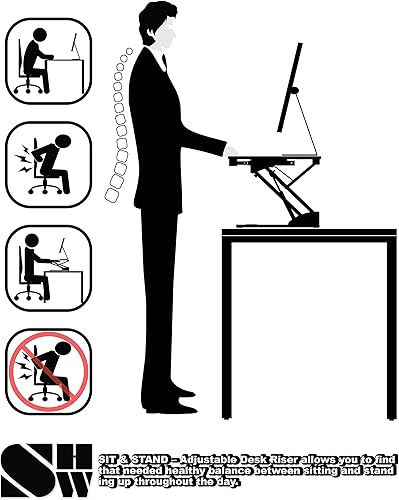 Miniatura 7 de SHW Escritorio de pie ajustable en altura del escritorio de 28 pulgadas, color negro