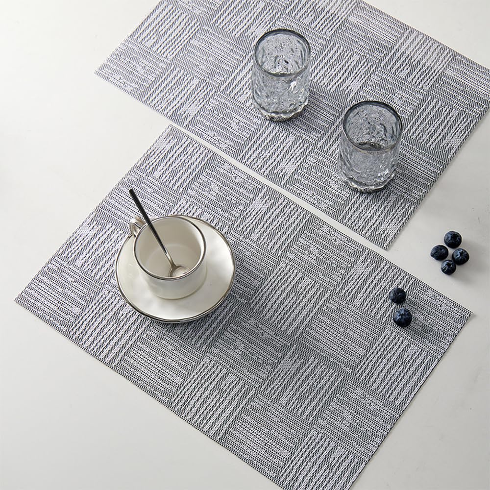 Set di 8 tovagliette all'americana in plastica vinilica, per tavolo da pranzo, antiscivolo, lavabile, per uso quotidiano, patio, cucina, decorazione (45,7 x 30,5 cm, grigio)