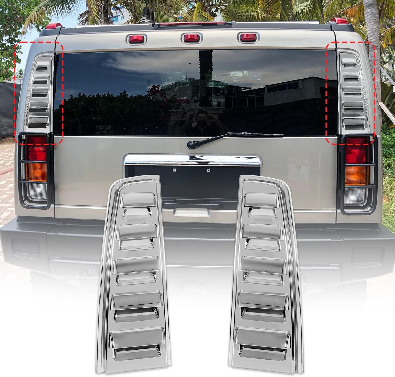 Rear Upper Tail Light Lamp Vent Cover Guard Trim Chrome Exterior Accessories Fit for Hummer H2 2003-2009（2 pcs）