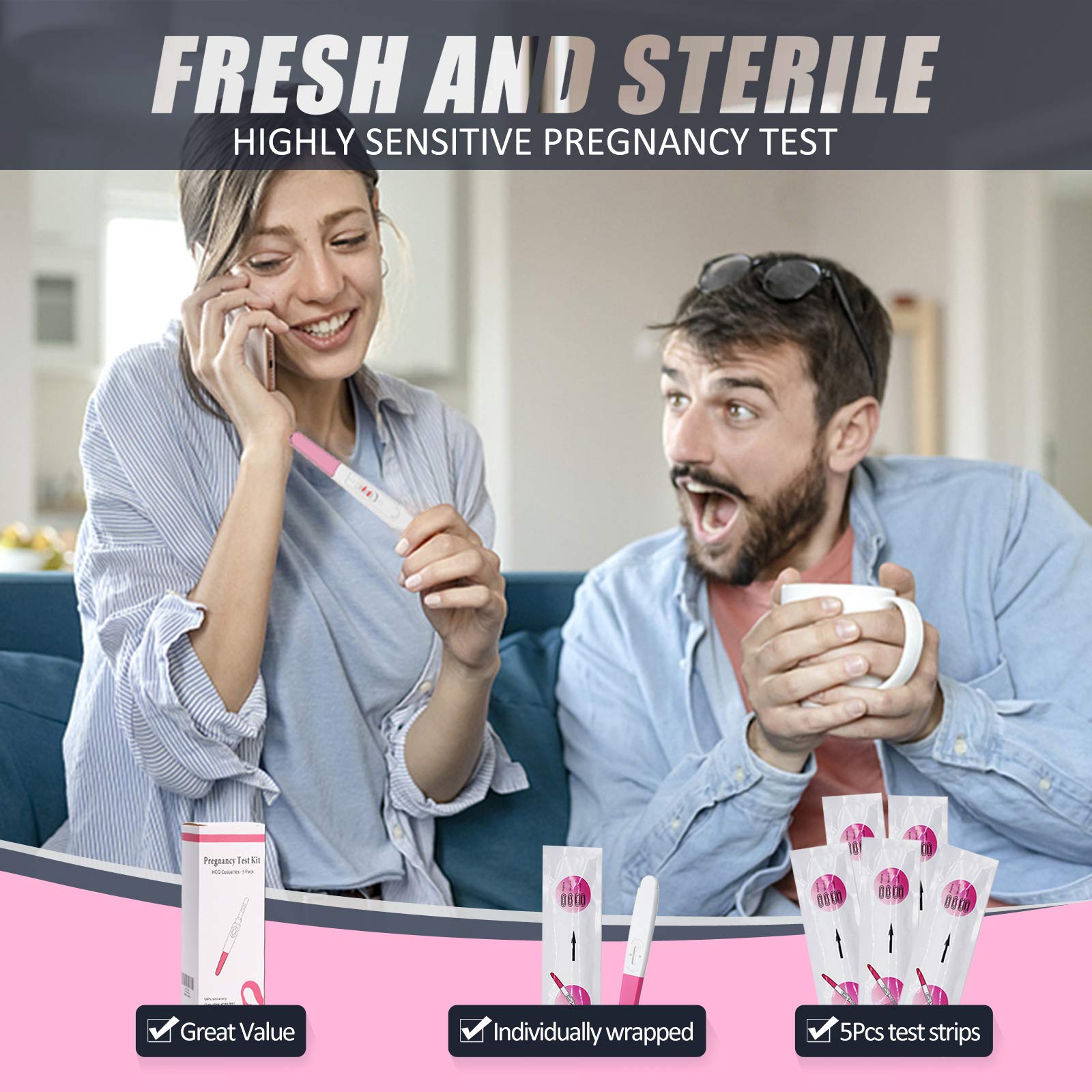 Medimama Pregnancy Tests, 5 Pack HCG Pregnancy Test Strips Early