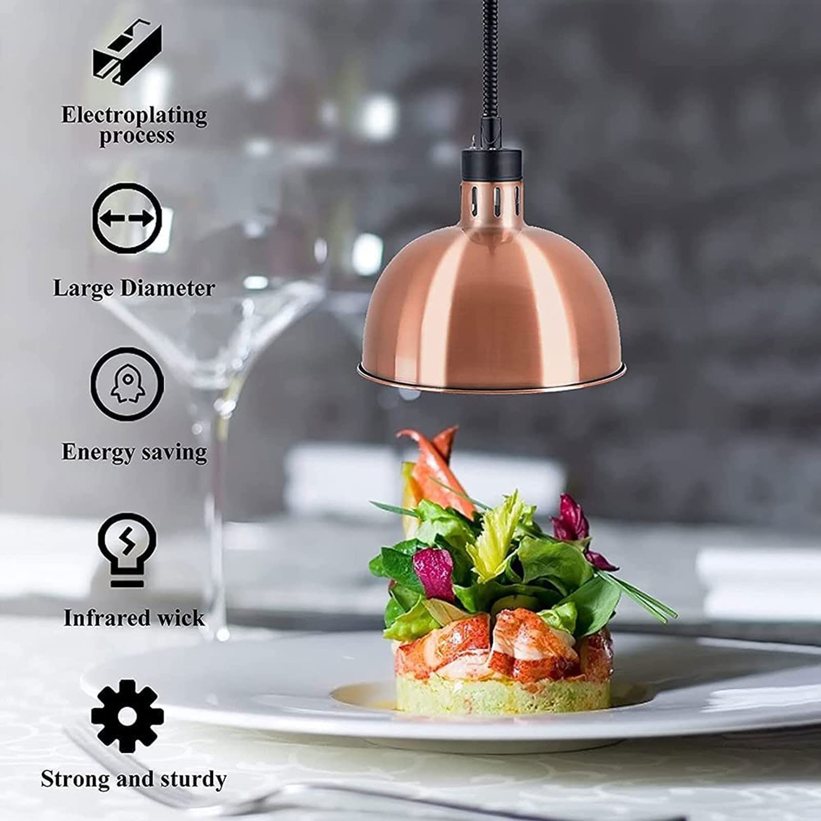 Lebensmittel Wärmelampe Küche für Essen Warm Halten, 60-180cm Einstellbar Kommerziell Zuhause Wärmelampe für Hotel Buffet Restaurant Partys, Durchmesser: 25cm, 3pcs