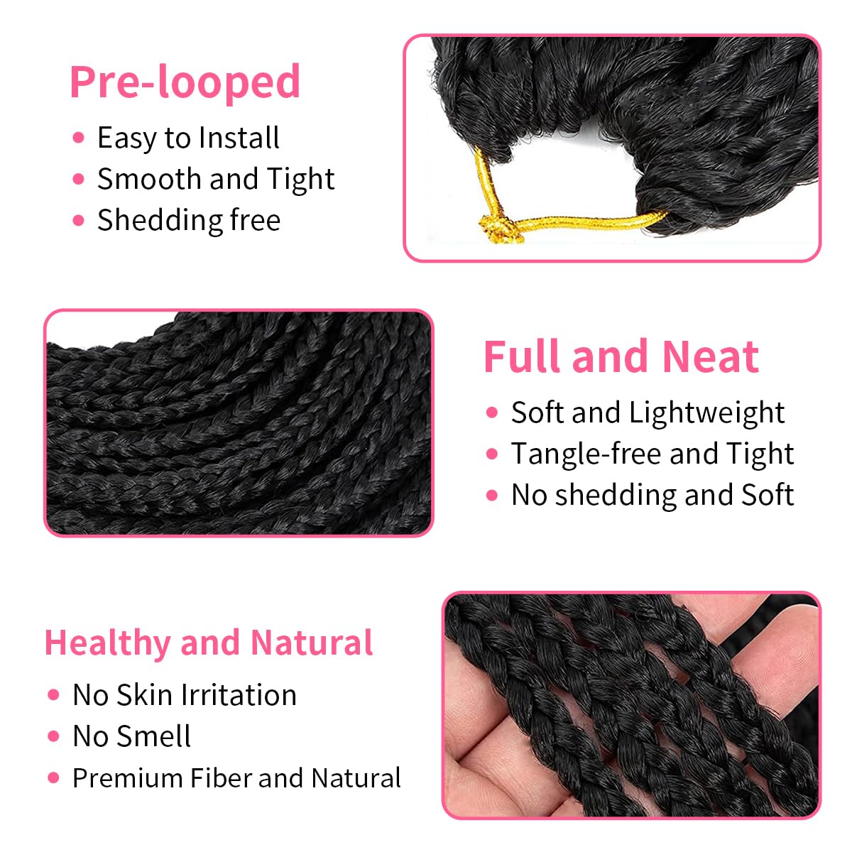 Crochet Box Braids, 6 Packs 18 inch 144 Strands Box Braids Crochet Hair Pre looped, Crochet Hair for Black Women Braiding Hair (18 inch 1B)