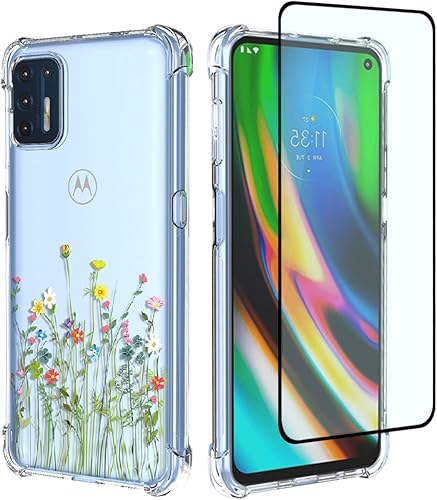 Funda para Moto G Stylus 2021Motorola G Stylus 2021 XT2115 con protector de pantalla, funda transparente con patrones de jardín de flores, funda