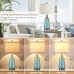 Ruzectt Coastal Glass Table Lamps, 3-Way Dimmable Touch Control Bedside Lamps with 2 USB Ports and AC Outlet, Teal Nautical Nightstand Lamps for Bedroom Living Room (LED Bulbs Included)