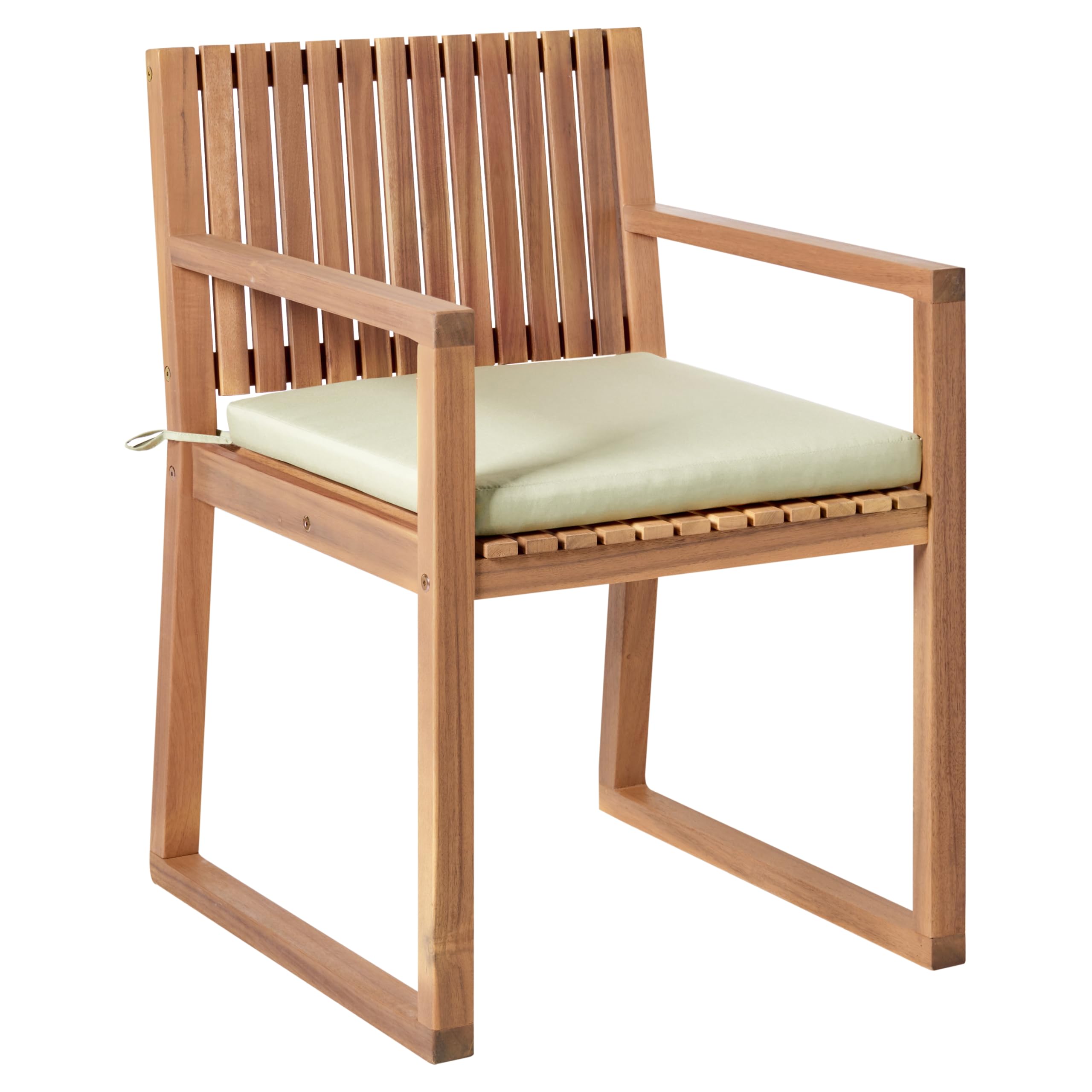 Set di 2 sedie da pranzo da giardino per esterni in legno d'acacia con cuscini verde chiaro Sassari Premium