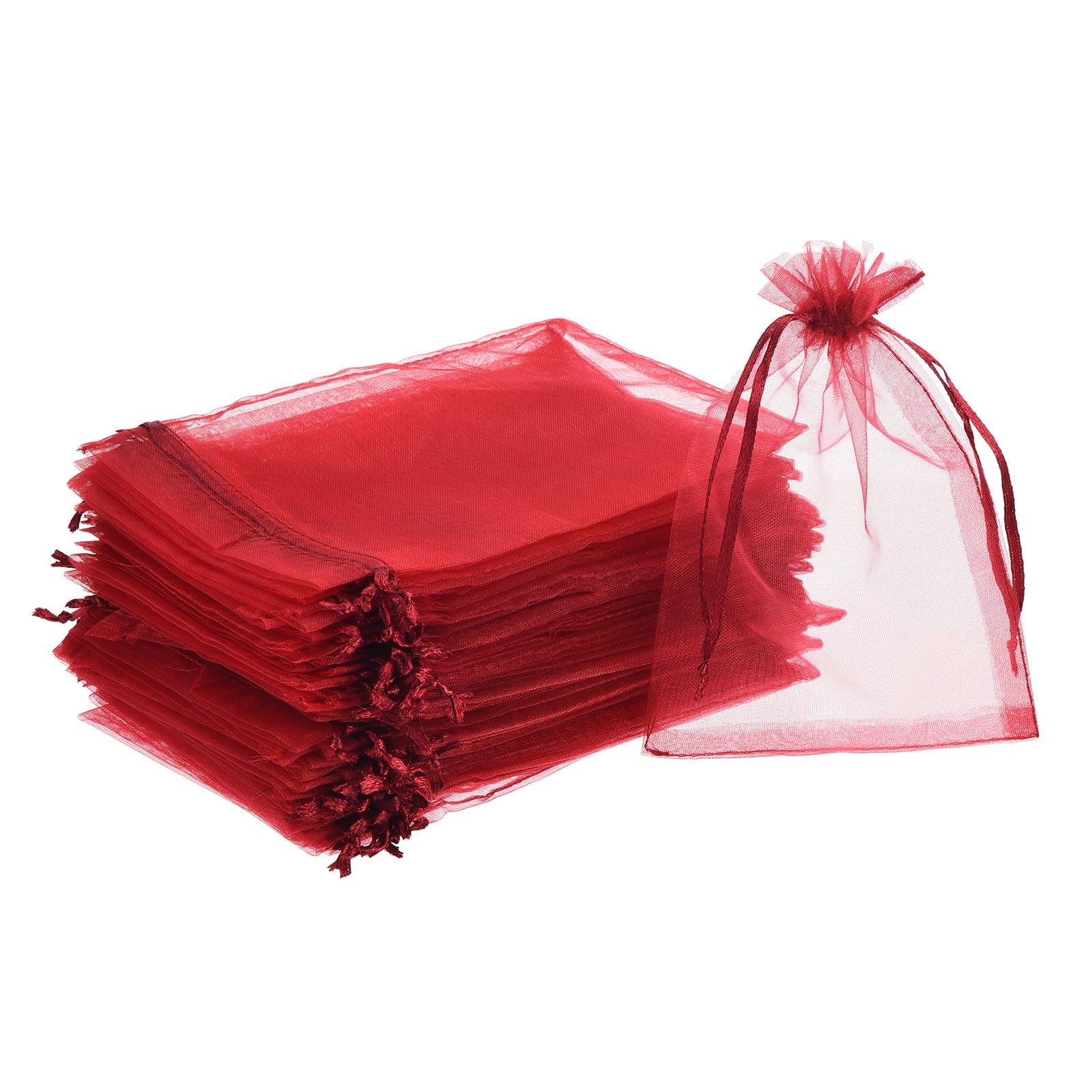 sourcing map 100pcs Organza Bags 11x16cm Drawstring Favor Pouches Sheer Mesh Bag for Gift Jewelry Wedding Party Christmas Candy Dark Red