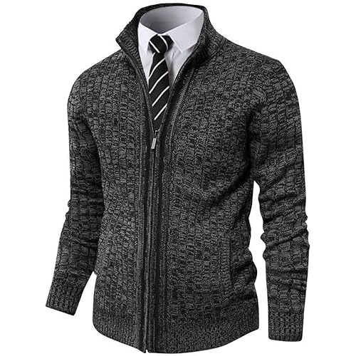 Pioneer Camp Men's Cardigan Sweaters Full Zip Up Stand Collar Slim Fit Casual Knitted Sweater with 2 Front Pockets